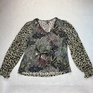 Blank London Animal Print‎ Blouse Elephant Safari Balloon Sleeve Top Large